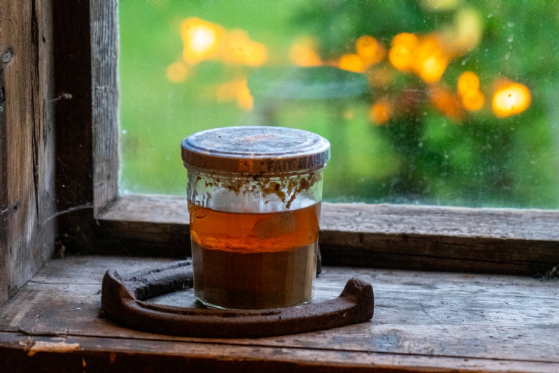 Kveik – the old Norse brewing yeast of Western Norway, kept in a jar. Photo: Anders Flatlandsmo